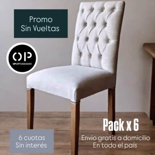 Silla Recta Pack X 6 Unidades Con Capitone,Lisa O Canelon Con Tachas. Paraiso Estacionado.