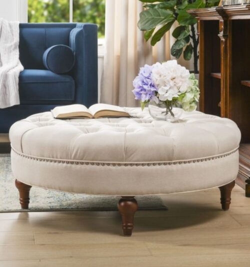 Puff Mesa Redondo Capitone 1Mtr Patas Estilo. Colores A Eleccion.